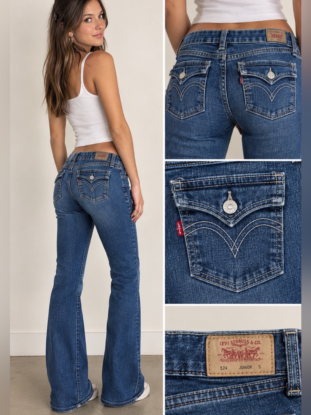Levi’s 524 Too Superlow Flare Jeans Low Rise Flap Pocket Juniors Size 5 Y2K